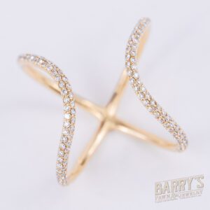 Pade Vavra 14k Yellow Gold .55ctw Round Brilliant Pave Diamond X Ring 6.5''