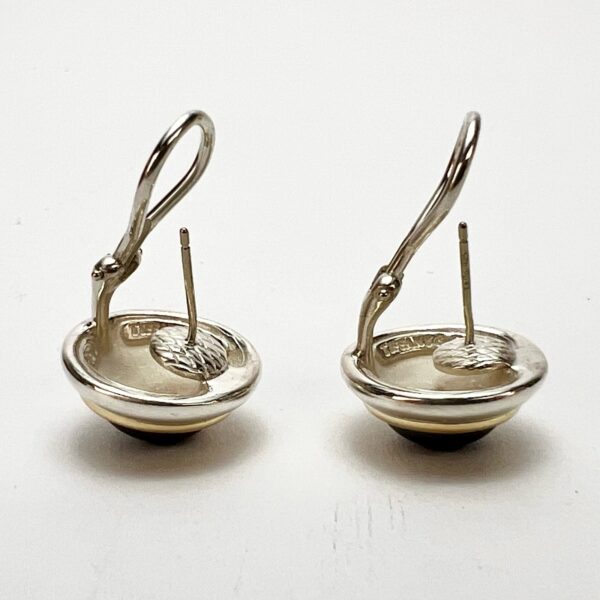 Tiffany & Co. 925 Silver & 18k Gold Hematite Round Dome Omega Back Earrings - Image 6