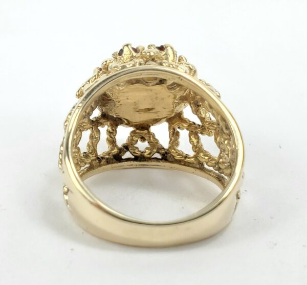Vintage 14k Yellow Gold 7mm Pearl Orange Stone Halo Chevron Cocktail Ring 7.75'' - Image 8