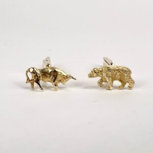 Vintage 14k Yellow Gold Lindsay Bull Bear Wall Street Cufflinks