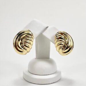 Vintage 18k Yellow Gold Ribbed Wave Omega Back Earrings