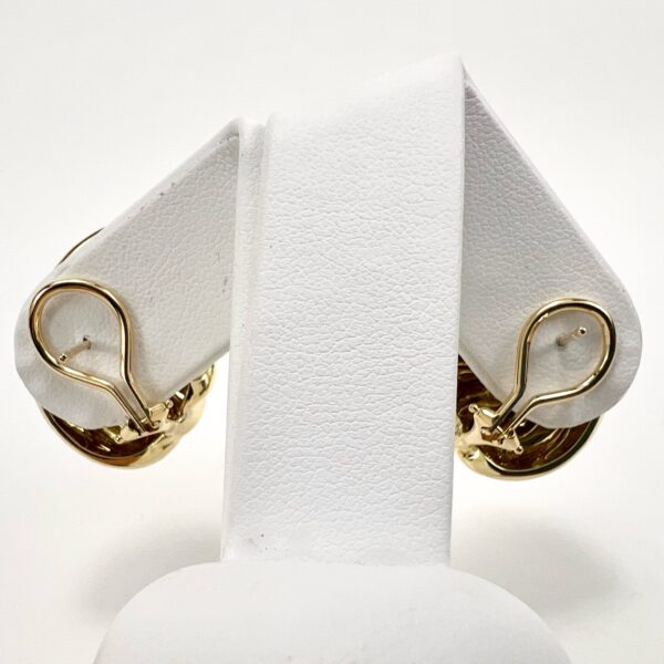Vintage 18k Yellow Gold Ribbed Wave Omega Back Earrings - Image 8