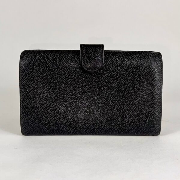 Vintage Chanel Black Caviar Leather CC Logo Bifold Kisslock Long Wallet - Image 3