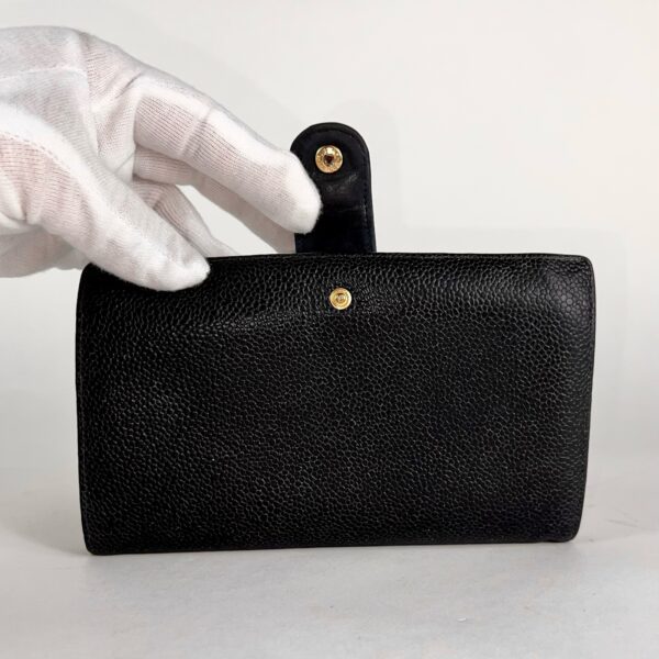 Vintage Chanel Black Caviar Leather CC Logo Bifold Kisslock Long Wallet - Image 4