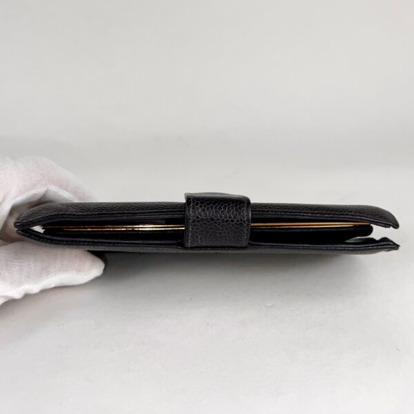 Vintage Chanel Black Caviar Leather CC Logo Bifold Kisslock Long Wallet - Image 7