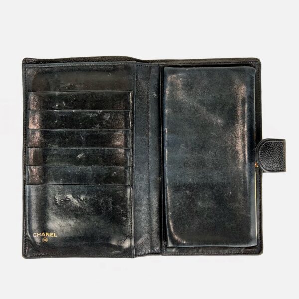 Vintage Chanel Black Caviar Leather CC Logo Bifold Kisslock Long Wallet - Image 9