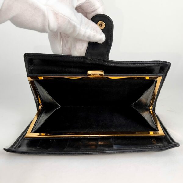 Vintage Chanel Black Caviar Leather CC Logo Bifold Kisslock Long Wallet - Image 10