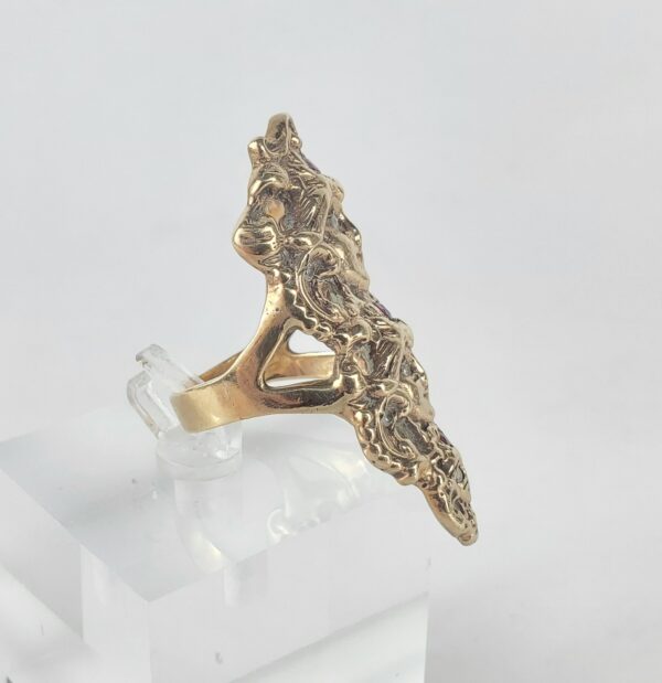 10k 14k Yellow Gold Vintage Natural Diamond Ruby 3 Face Shield Dinner Ring - Image 5