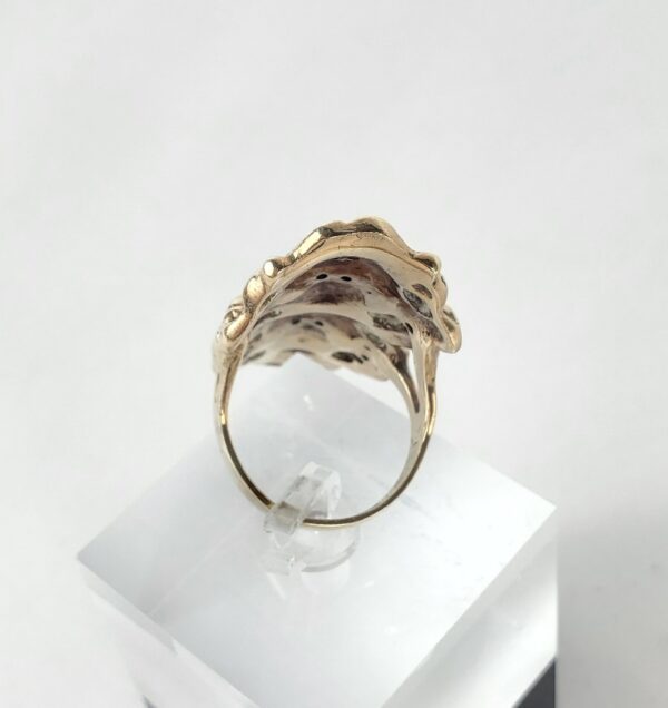 10k 14k Yellow Gold Vintage Natural Diamond Ruby 3 Face Shield Dinner Ring - Image 7