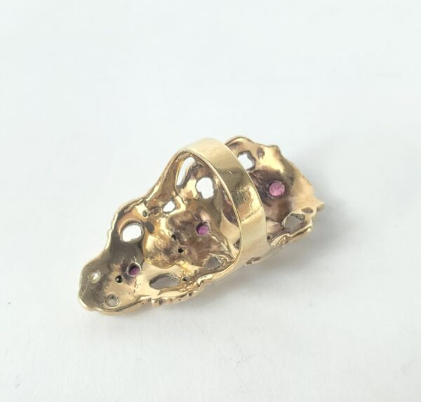10k 14k Yellow Gold Vintage Natural Diamond Ruby 3 Face Shield Dinner Ring - Image 9