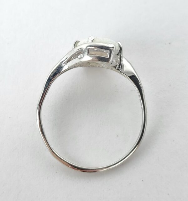 10k White Gold Oval Cut Cabochon Natural Opal Solitaire Ring 6'' - Image 8