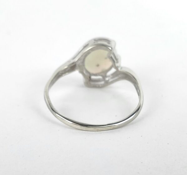 10k White Gold Oval Cut Cabochon Natural Opal Solitaire Ring 6'' - Image 10