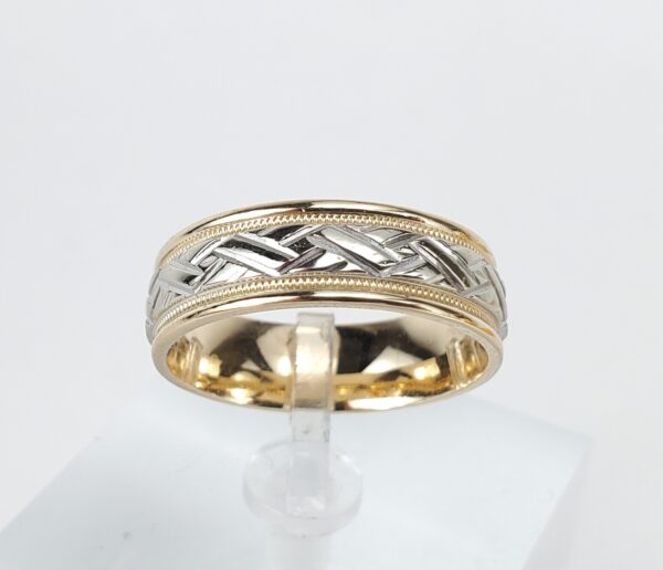 14k Multi-Tone Gold Camelot 6.65mm Engraved Carved Wedding Band Ring 10'' - Image 3