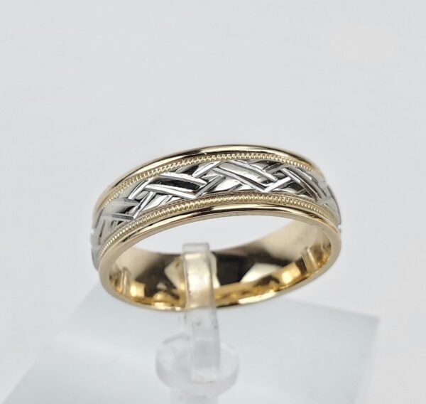 14k Multi-Tone Gold Camelot 6.65mm Engraved Carved Wedding Band Ring 10'' - Image 4