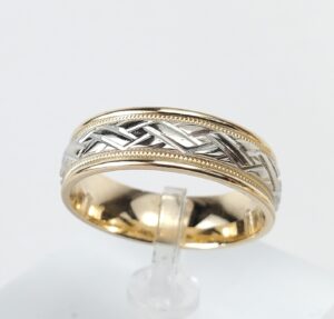 14k Multi-Tone Gold Camelot 6.65mm Engraved Carved Wedding Band Ring 10''