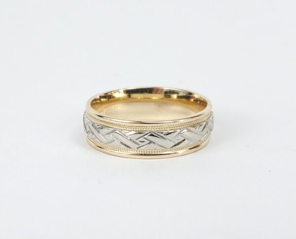 14k Multi-Tone Gold Camelot 6.65mm Engraved Carved Wedding Band Ring 10'' - Image 5