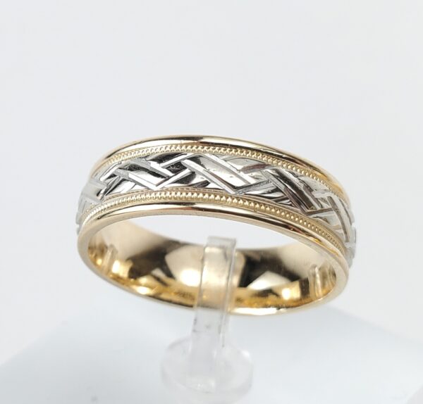 14k Multi-Tone Gold Camelot 6.65mm Engraved Carved Wedding Band Ring 10''
