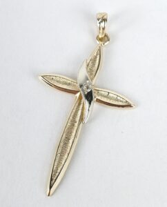 14k Multi-Tone Gold Diamond Christian Catholic Cross Drop Pendant 1 1/4''