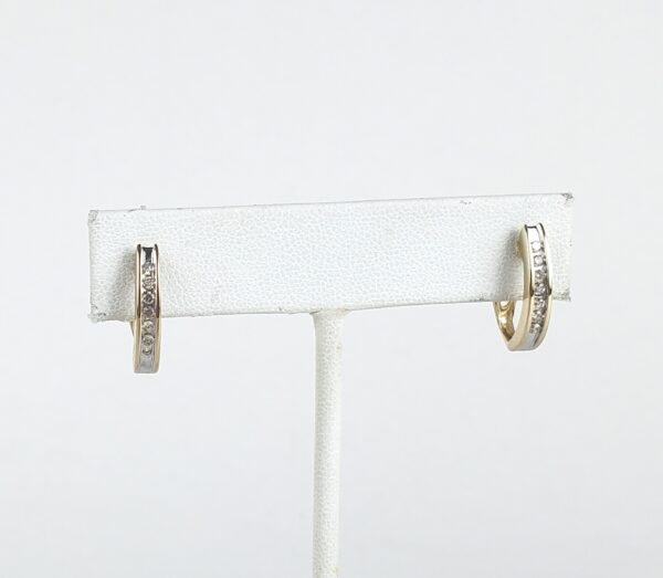 14k Multi-Tone Gold Diamond Latch Omega Leverback Huggie Style Earrings 3/4'' - Image 3