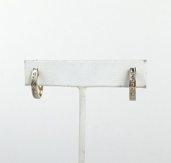 14k Multi-Tone Gold Diamond Latch Omega Leverback Huggie Style Earrings 3/4'' - Image 4