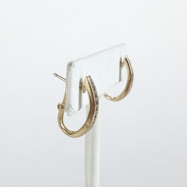 14k Multi-Tone Gold Diamond Latch Omega Leverback Huggie Style Earrings 3/4'' - Image 5