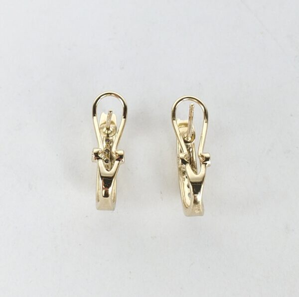 14k Multi-Tone Gold Diamond Latch Omega Leverback Huggie Style Earrings 3/4'' - Image 6