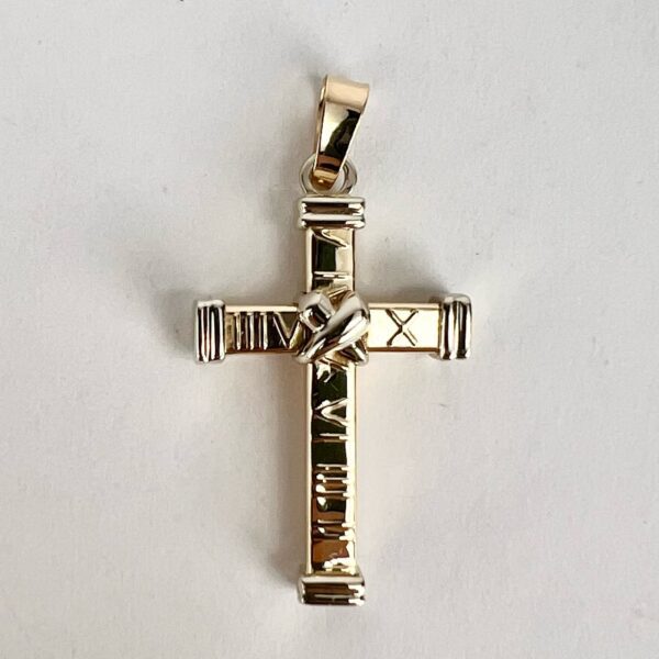 14k Multi-Tone Gold Roman Cross Christian Catholic Jesus Drop Pendant 1 5/8'' - Image 4