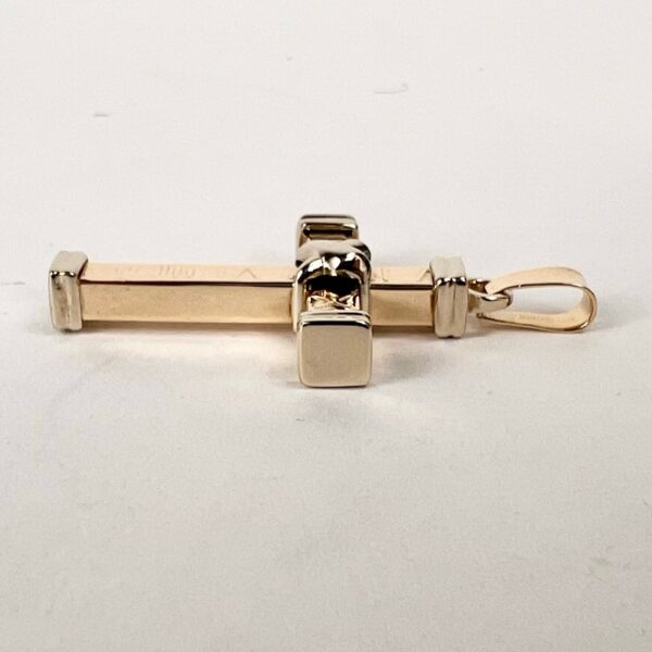14k Multi-Tone Gold Roman Cross Christian Catholic Jesus Drop Pendant 1 5/8'' - Image 5