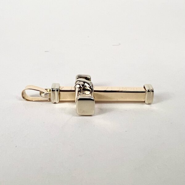 14k Multi-Tone Gold Roman Cross Christian Catholic Jesus Drop Pendant 1 5/8'' - Image 6