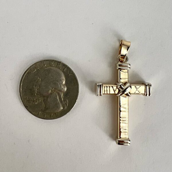 14k Multi-Tone Gold Roman Cross Christian Catholic Jesus Drop Pendant 1 5/8'' - Image 8
