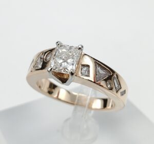 14k Rose Gold 1.19ctw Emerald Natural Diamond Artistic Modern Engagement Ring