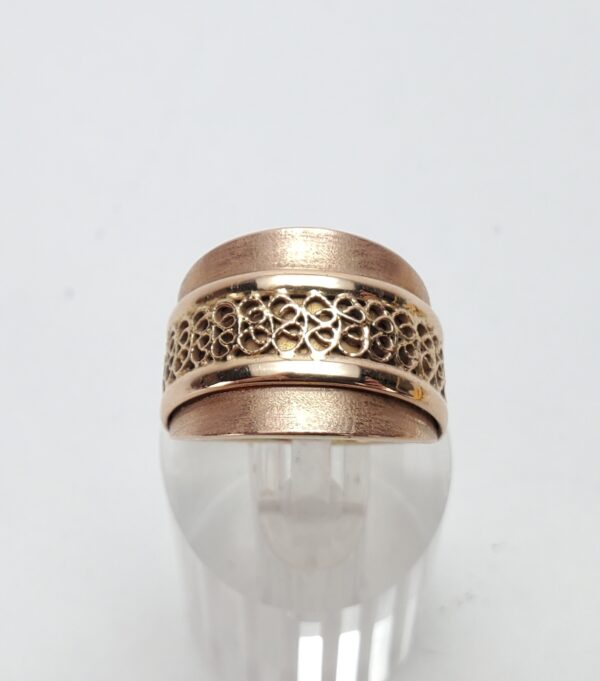 14k Rose Gold 16.45mm Tapered Cigar Band Textured Filigree Style Ring 8'' - Image 3