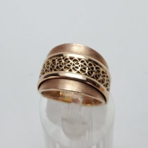 14k Rose Gold 16.45mm Tapered Cigar Band Textured Filigree Style Ring 8''