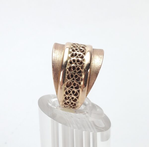 14k Rose Gold 16.45mm Tapered Cigar Band Textured Filigree Style Ring 8'' - Image 6