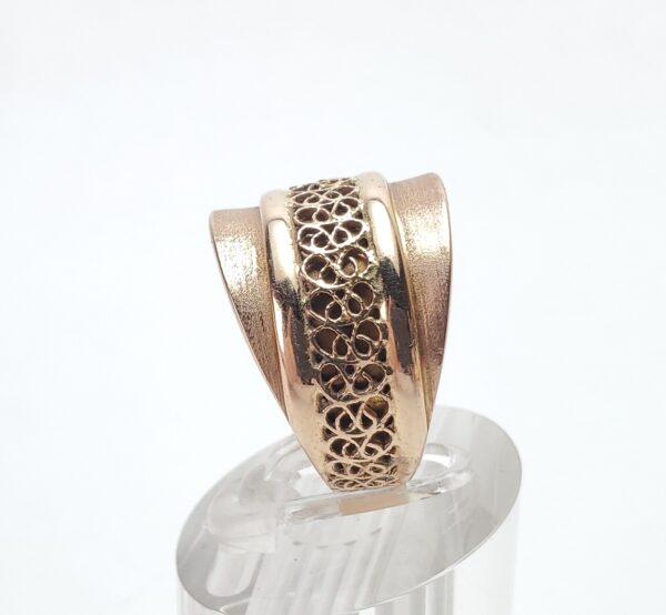14k Rose Gold 16.45mm Tapered Cigar Band Textured Filigree Style Ring 8'' - Image 7