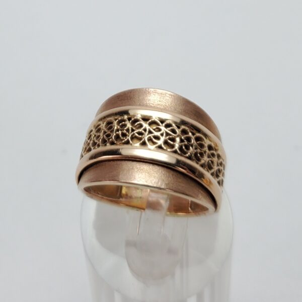 14k Rose Gold 16.45mm Tapered Cigar Band Textured Filigree Style Ring 8''