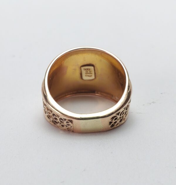 14k Rose Gold 16.45mm Tapered Cigar Band Textured Filigree Style Ring 8'' - Image 9