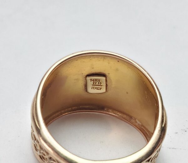 14k Rose Gold 16.45mm Tapered Cigar Band Textured Filigree Style Ring 8'' - Image 10