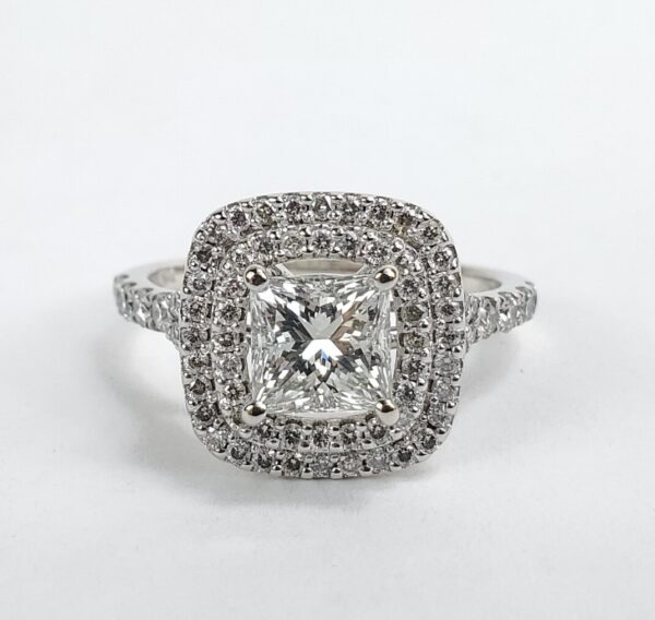 14k White Gold 1.32ctw Princess Natural Diamond Double Halo Engagement Ring 6'' - Image 3