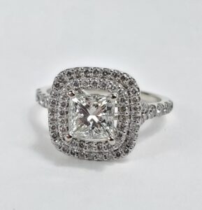 14k White Gold 1.32ctw Princess Natural Diamond Double Halo Engagement Ring 6''