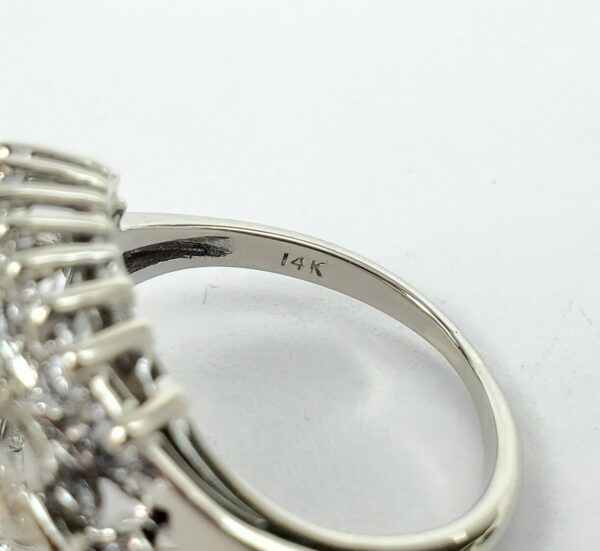 14k White Gold 2.00c Round Brilliant Pear Shape Diamond Cluster Band Ring 6.5'' - Image 11