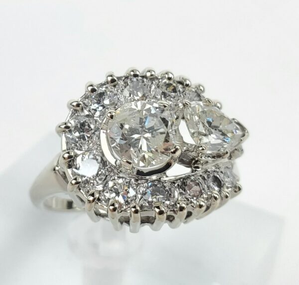 14k White Gold 2.00c Round Brilliant Pear Shape Diamond Cluster Band Ring 6.5'' - Image 4