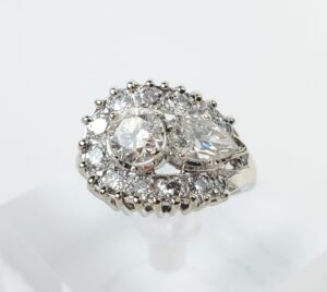 14k White Gold 2.00c Round Brilliant Pear Shape Diamond Cluster Band Ring 6.5''