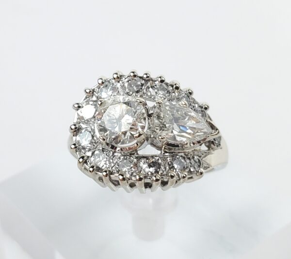 14k White Gold 2.00c Round Brilliant Pear Shape Diamond Cluster Band Ring 6.5''