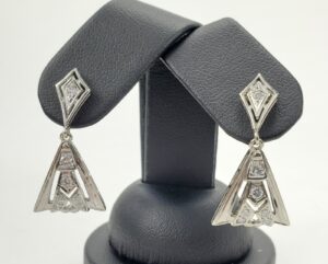 14k White Gold .34ctw Diamond Triangle Drop Dangle Dangling Earrings