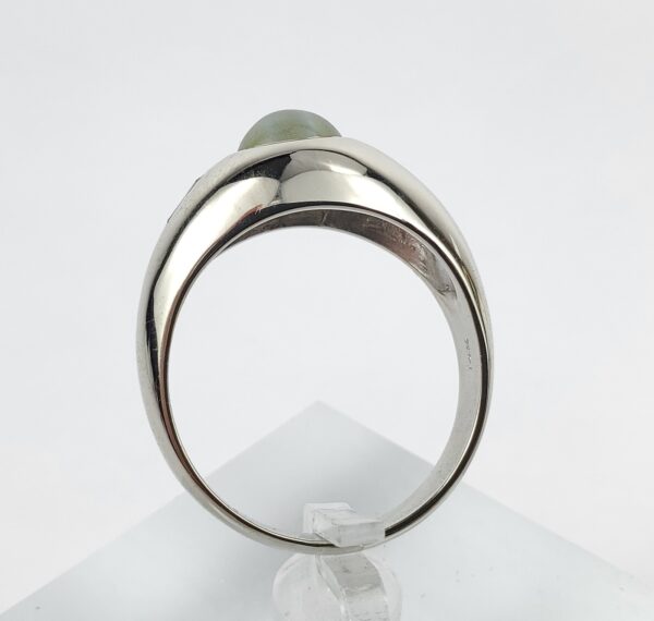 14k White Gold 3.70ctw Cats Eye Chrysoberyl Cabochon Diamond Mens Ring 10.25'' - Image 11