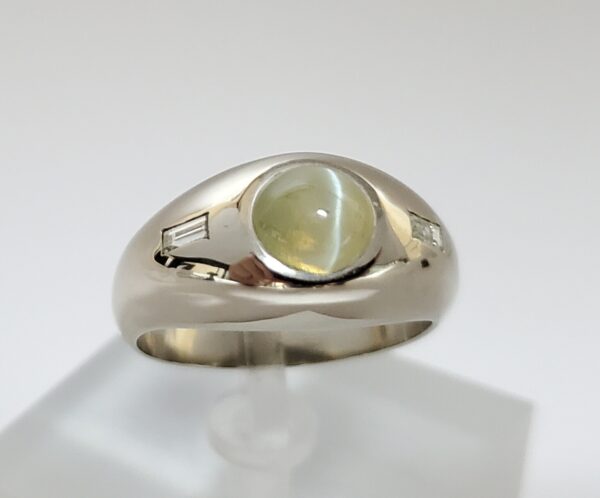 14k White Gold 3.70ctw Cats Eye Chrysoberyl Cabochon Diamond Mens Ring 10.25'' - Image 3