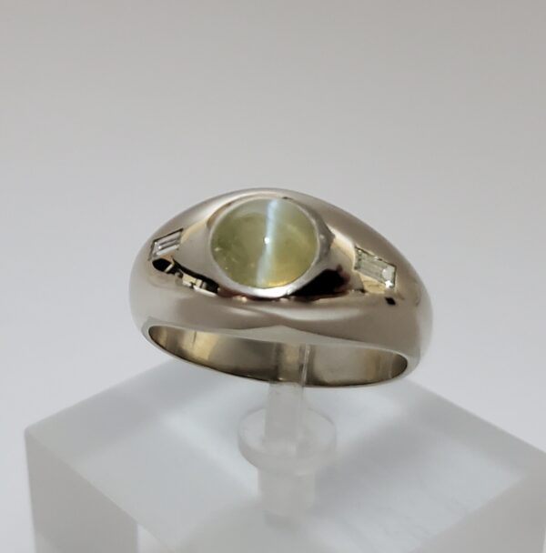 14k White Gold 3.70ctw Cats Eye Chrysoberyl Cabochon Diamond Mens Ring 10.25'' - Image 4