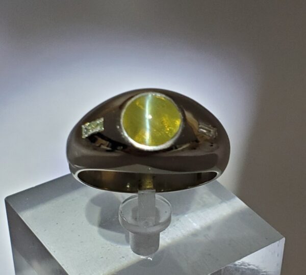 14k White Gold 3.70ctw Cats Eye Chrysoberyl Cabochon Diamond Mens Ring 10.25'' - Image 6