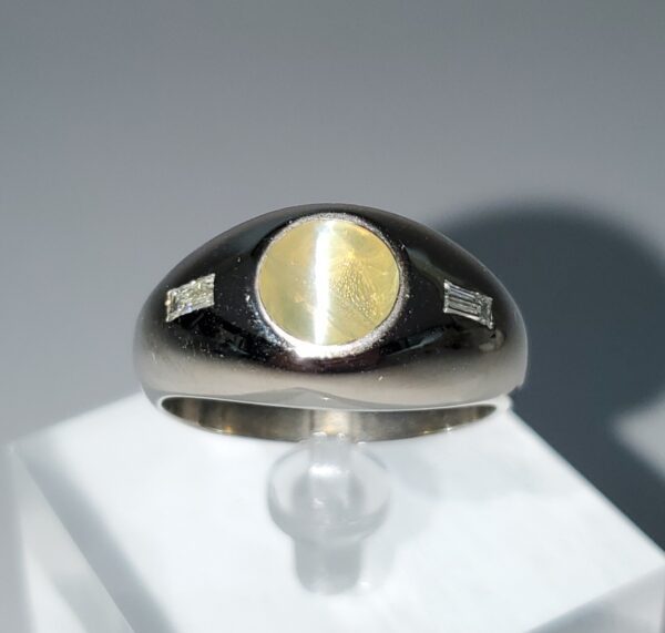 14k White Gold 3.70ctw Cats Eye Chrysoberyl Cabochon Diamond Mens Ring 10.25'' - Image 7